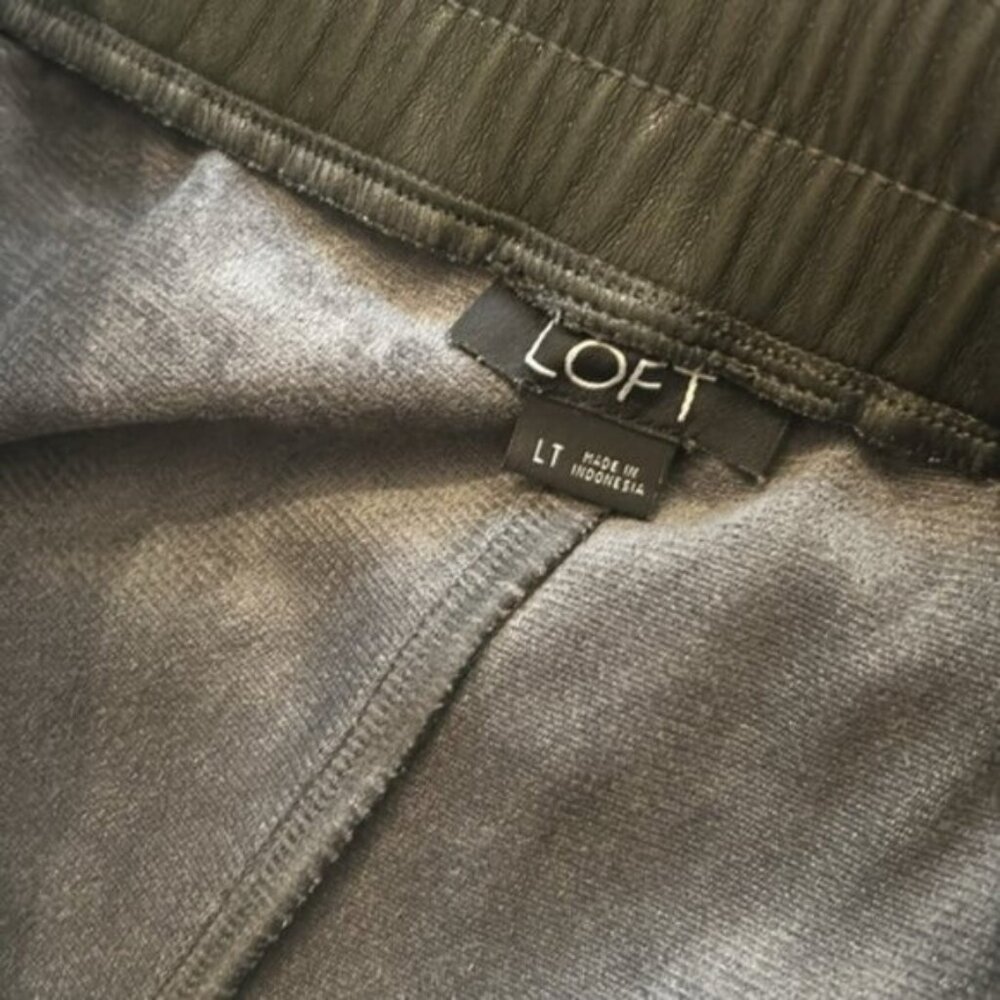 LOFT Dark Green Caper Slim Pull on Leather Pants Tie Waist - Picture 5 of 5